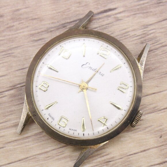 Vintage Endura Swiss Watch Mens Silver Tone Stainless Steel Classic White Dial - Picture 3 of 5